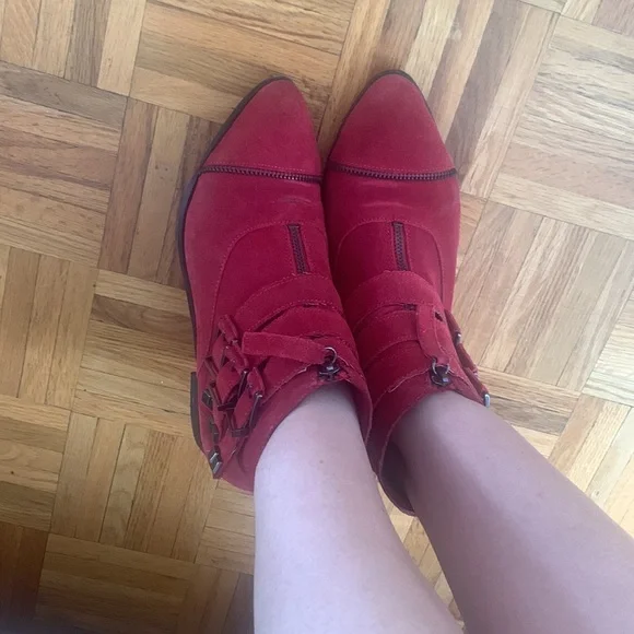 Red Suede Booties - Picture 5 of 6